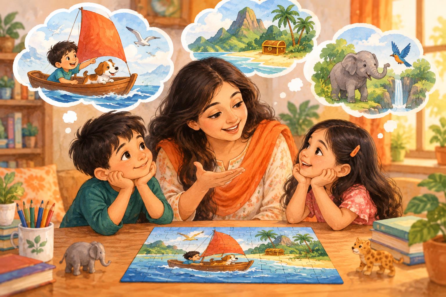 Turn Puzzle Pictures into Stories in Bangla and English